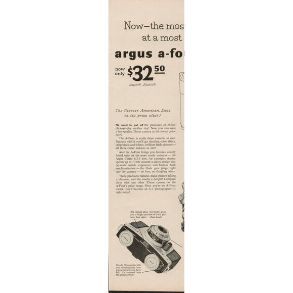 1954 ARGUS A4 35mm Camera Vintage Print Ad (L5) - Picture 2 of 3